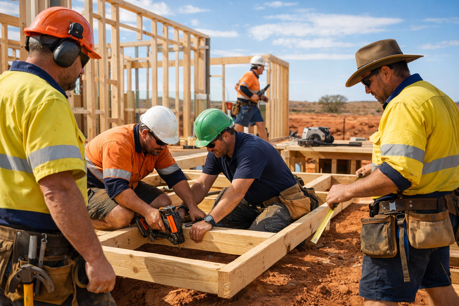 Building team working on site